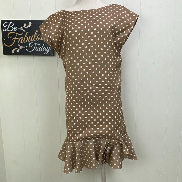Vintage Dresses & Skirts - Vintage Taupe & White Polka Dot Sack Dress